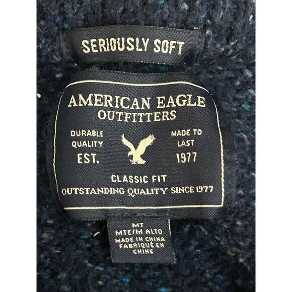 American Eagle Crewneck Sweater Seriously Soft Blue Speckled Men’s Medium Tall - Picture 3 of 3